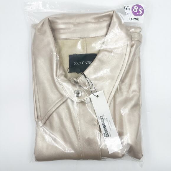 Dolce Cabo Vegan Leather Button Up Shirt 75064 Pale Metallic Gold Large L NEW - Picture 5 of 5